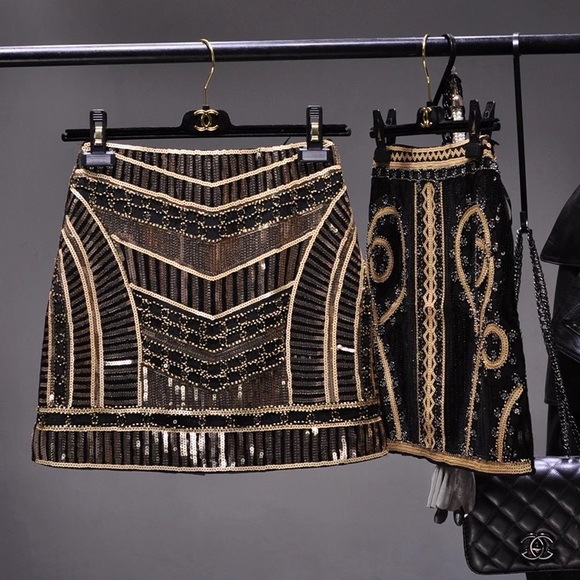 Vintage Dresses & Skirts - Sequin embellished cleopatra black and gold skirt